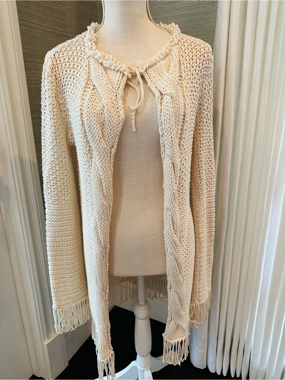 Lorena Antoniazzi fancy cable knit fringe sweater jacket